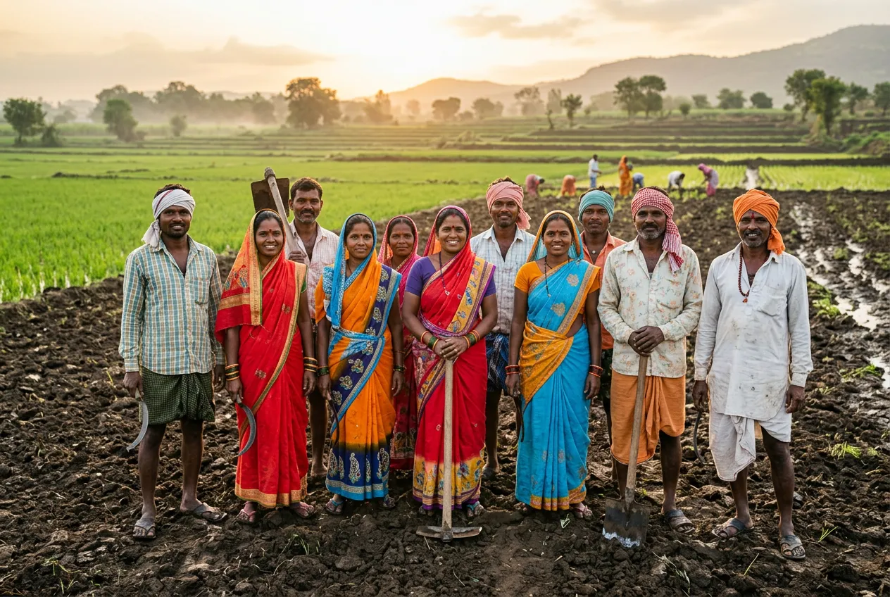 Agricultural workers in paddy field